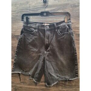 SO Women's Super-High Rise Cut Off Distressed Dad Denim Shorts Black 7/28W